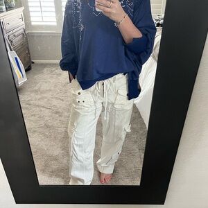 Free People Women’s Size Medium Tahiti Low Rise Straight Leg Cargo Pants White
